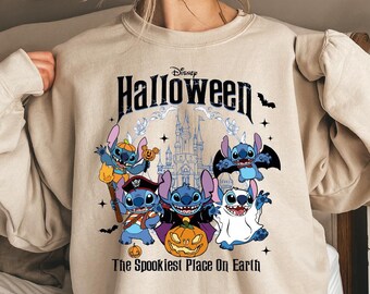Sudadera de Stitch para Halloween, Sudadera con capucha "El lugar más espeluznante de la Tierra", Suéter de Stitch fantasma