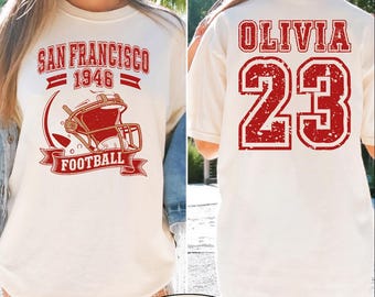Camiseta personalizada de fútbol americano de San Francisco, camiseta Comfort Colors con nombre y número de San Francisco, BP