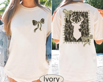 Deer Camo Coquette Hunting Shirt, Camo Bow And Deer Tshirt, Coquette Hunting Shirt, Womens Hunting Tee, Hunting Season Tshirt, BP