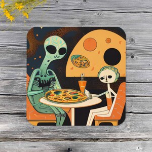 Alien Pizza (1c) Cork-back coaster/Funny Coffee Drink Mat