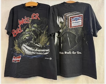 Vintage Budweiser Alligator Frogs T-Shirt, 90s Retro Single Stitch All Over Print