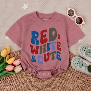 Red White And Cute First 4th of July, 4th of July Baby,4th July Romper, USA Baby Romper, 4th of July Bodysuit, Patriotic Baby Bubble Romper