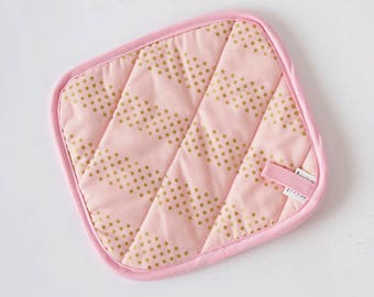 Handmade Potholder Shimmery Pink Dots