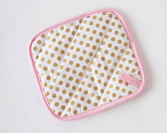 Handmade Potholder Shimmery Gold Dot