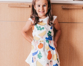 Child Retro Apron White Fruit Print