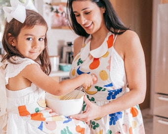 Women's Retro Apron White Fruits Print