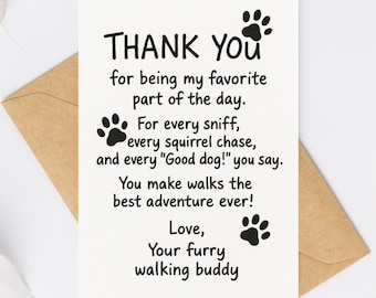 Dog Walker Gift, Dog Walker Thank You Card, Printable Dog Walker Appreciation Card, Funny Dog Thank You Note, Dog Sitter Thank You Card
