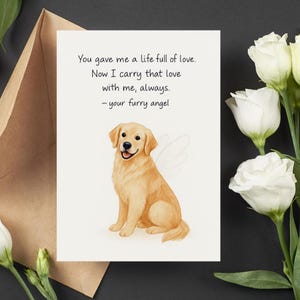 Beileidskarte für Hund, Sympathiegeschenk für Hund, druckbare Karte für Haustierverlust, Regenbogenbrücke Geschenk, pelziger Engel Kunst, Hundedenkmal, Geschenk für Haustiereltern