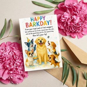Tarjeta de cumpleaños divertida para perro, tarjeta de cumpleaños de un perro, tarjeta de feliz cumpleaños, imprimible para fiesta de cachorros, paquete de acuarela para perros, regalo para padres de perros