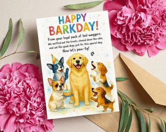 Funny Dog Birthday Card, Birthday Card From Dog, Happy Barkday Card, Puppy Party Printable, Watercolor Dog Pack, Dog Parents Gift