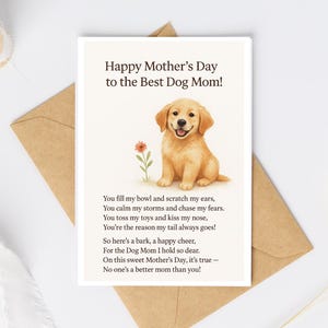 Happy Mother's Day Card, hondenmoederkaart, moedergedicht, voor mijn moeder, Moederdagcadeau, golden retriever hond moeder, huisdier moeder cadeau, schattig huisdier gedicht kaart
