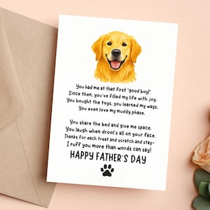 Hunde-Vatertagskarte, lustige Hundegedicht-Karte für Hundevater, Geschenk für Tierliebhaber, druckbare gefaltete und flache Begrüßung, niedliche Golden Retriever-Karte