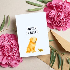 Regalo para mejor amigo, tarjeta para mejor amigo, tarjeta de golden retriever y tortuga, tarjeta de amistad, tarjeta para siempre, arte animal para mejores amigos, descarga digital