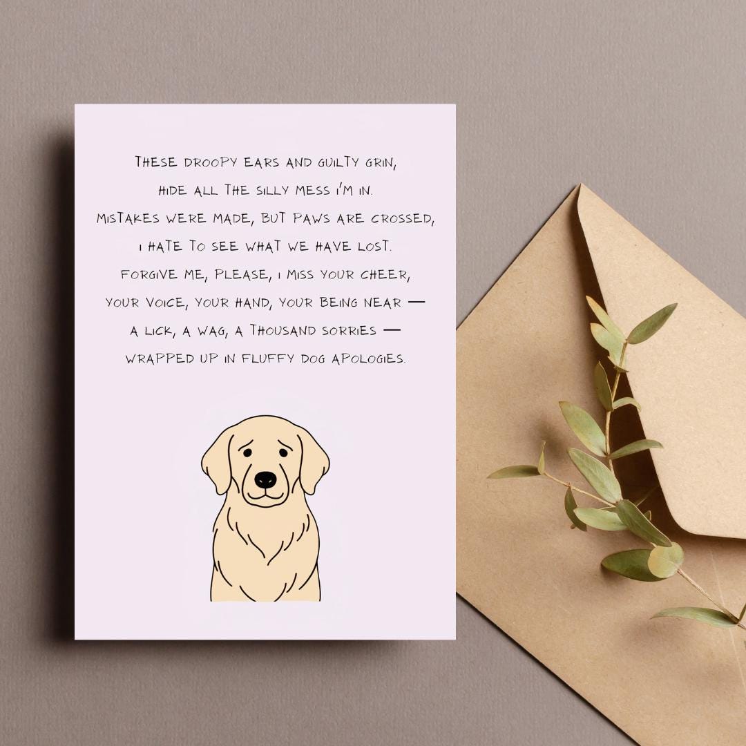 Hondengedicht Sorry kaart, kaart puppy verontschuldiging, kaart vergeving,  afdrukbare hondenliefhebber, trieste puppy kunst, kaart sorry, kaart  digitale hond, kaart digitale hond - Etsy België, image size:1080x1080