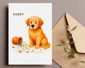 Dog Sorry Card, Funny Dog Apology Card, Golden Retriever Sorry Note, Forgiveness Gift, I’m Sorry Card, Sad Puppy Art, Digital Download