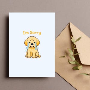 Tarjeta de disculpa para cachorro llorando, tarjeta imprimible de disculpa, tarjeta de disculpa para perro lindo, tarjeta de cachorro triste, tarjeta de felicitación para amantes de los perros, descarga instantánea