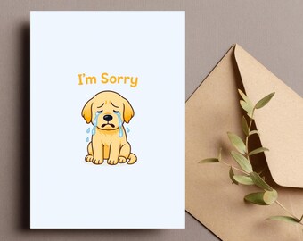 Chiot qui pleure, carte imprimable, je suis désolé, carte d&#39;excuses pour chien mignon, chiot triste, carte de voeux pour amoureux des chiens, téléchargement immédiat