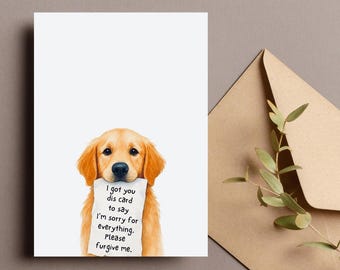 Kaart grappige hond verontschuldiging, hond sorry cadeau, Golden Retriever I'm Sorry Card, Forgive Me wenskaart, puppy bedrijf notitiekaart, digitale download