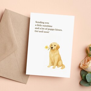 Carte de rétablissement pour chiot, carte de voeux imprimable pour chien, soleil et bisous de chiot, 5 x 7 plat et plié, téléchargement immédiat, cadeau pour les amoureux des chiens
