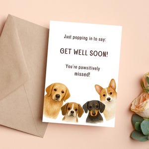 Carte de rétablissement pour chien, carte pour se sentir mieux bientôt, carte de réconfort pour chiot, carte pliée et plate de 5 x 7, cadeau pour amoureux des animaux de compagnie, carte de récupération, téléchargement numérique