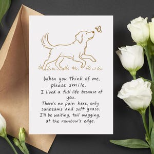 Carte de sympathie pour chien, carte pont arc-en-ciel, perte d'animal de compagnie imprimable, art chien papillon, plié et plat 5 x 7 pouces, téléchargement numérique, cadeau commémoratif doux