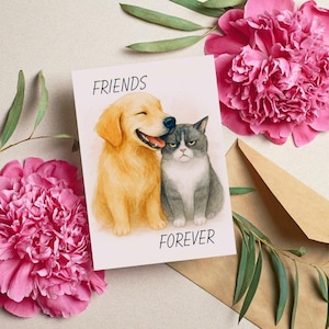 Regalo para mejor amiga, tarjeta para mejor amiga, tarjeta divertida de amistad, mejores amigos de perros y gatos, imprimible para amigos para siempre, tarjeta para mejores amigas, descarga digital