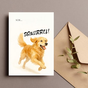 Carte désolé drôle, cadeau d'excuses de Golden Retriever, carte d'humour de chien aquarelle, salutation numérique désolé, 5 x 7" plat et plié, téléchargement numérique
