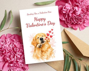 Biglietto di San Valentino con Golden Retriever, stampabile con simpatico cane, biglietto di San Valentino, regalo di San Valentino per gli amanti dei cani, download digitale