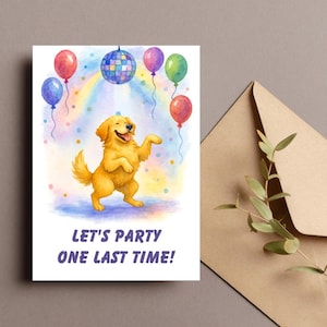 Carte d'adieu drôle, carte de fête Golden Retriever, célébration du dernier jour, cadeau d'adieu à un collègue, carte de départ d'un collègue, téléchargement numérique