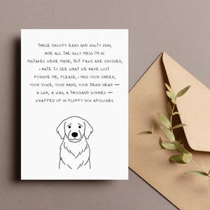 Tarjeta de disculpa con poema para perros, tarjeta de disculpa para cachorros, tarjeta de perdón, imprimible para amantes de los perros, arte de cachorros tristes, tarjeta de disculpa, tarjeta digital para perros