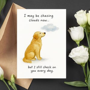 Carte de sympathie pour chien, carte de décès d'animal de compagnie, pont arc-en-ciel Golden Retriever, deuil de confort à imprimer, carte commémorative d'animal de compagnie, cadeau commémoratif de chien