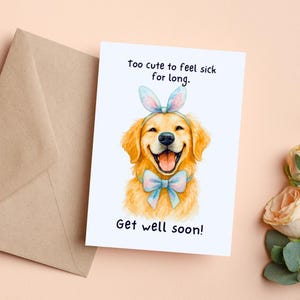 Carte de guérison pour chien mignon, carte pour chien avec oreilles de lapin, carte pour se sentir mieux bientôt, carte imprimable chiot, carte de réconfort, carte pour amoureux des chiens, téléchargement immédiat