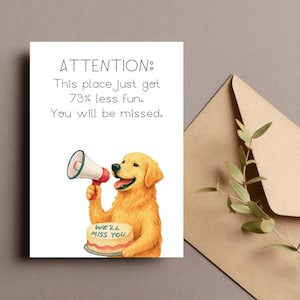 Carte d'adieu chien drôle, carte d'adieu Golden Retriever, gâteau tu nous manqueras, cadeau de départ de bureau, cadeau de départ d'un collègue, téléchargement numérique