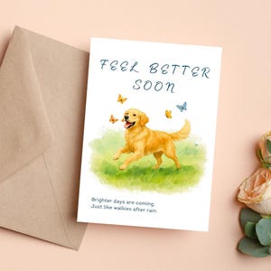 Feel Better Soon Dog Card, Get Well Golden Retriever, Cute Get Well Printable, Puppy Cheer Up Card, Gift for Friends, Digital Download