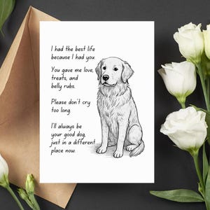 Dog Sympathy Card, Printable Pet Loss Card, Golden Retriever Memorial Gift, Folded & Flat 5x7”, Gift for Pet Parents, Digital Download