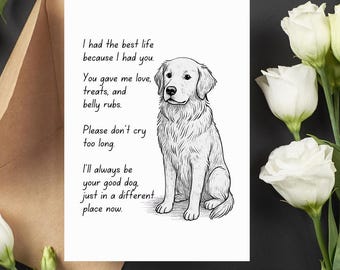 Dog Sympathy Card, Printable Pet Loss Card, Golden Retriever Memorial Gift, Folded & Flat 5x7”, Gift for Pet Parents, Digital Download