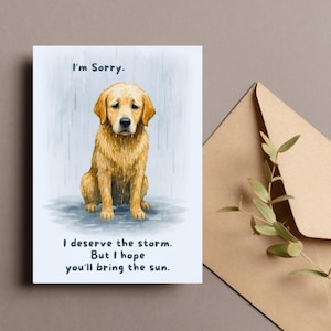 Hund Entschuldigung Karte, Hund im Regen, lustige Haustier Grußkarte, emotionale Hund Kunst, Hund Regret Karte, gefaltet & flach, digitaler Download