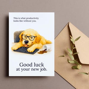 Carte d'adieu chien drôle, carte d'adieu au bureau, art Golden Retriever, carte de déménagement imprimable, téléchargement numérique, carte drôle de nouveau travail