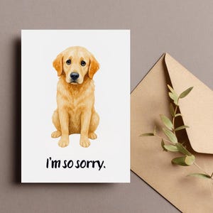Kaart van de verontschuldiging van de hond, sorry kaart van de hond, kaart met verontschuldiging van de golden retriever, het spijt me zo afdrukbaar, wenskaart schattige hond, digitale download