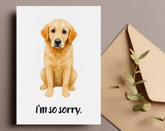Kaart van de verontschuldiging van de hond, sorry kaart van de hond, kaart met verontschuldiging van de golden retriever, het spijt me zo afdrukbaar, wenskaart schattige hond, digitale download