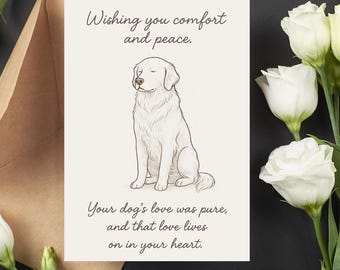Dog Sympathy Card, Pet Loss Card, Golden Retriever, Printable Folded Card, Grief Gift, Dog Sympathy Gift, 5x7 Card, Digital Download