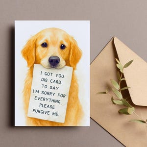 Carte d'excuses de chien drôle, carte désolée de Golden Retriever, cadeau de chien désolé, je suis désolé pour tout, carte de pardon pour animal de compagnie mignon, téléchargement numérique