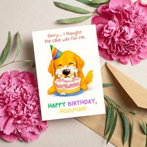 Cartão de aniversário engraçado para cachorro, presente de aniversário para Golden Retriever, saudação 5x7 para amantes de animais de estimação, aniversário de cachorro colorido, cartão de humor para cachorro, download digital
