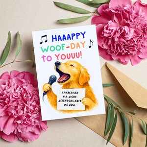 Cartão de aniversário engraçado para cachorro, arte de aniversário para Golden Retriever, cartão de humor para cachorrinhos fofos, cartão de cachorro 5x7, presente de aniversário para amantes de animais de estimação, download digital