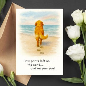 Carte de sympathie pour chien, carte arc-en-ciel Golden Retriever, carte de perte d'animal de compagnie, art commémoratif de chien, pont arc-en-ciel imprimable, carte d'empreinte de patte, cadeau de deuil d'animal de compagnie