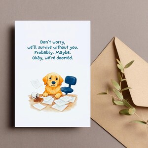 Carte d'adieu drôle de chien, collègue quittant l'imprimable, au revoir Golden Retriever, carte d'humour de bureau, cadeau d'adieu de chien, téléchargement numérique