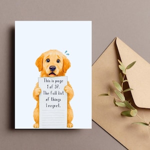 Tarjeta de disculpas para perros, tarjeta de arrepentimiento para golden retriever, tarjeta de disculpas para perros, nota de disculpas, tarjeta con humor para mascotas, regalo de perdón, descarga digital