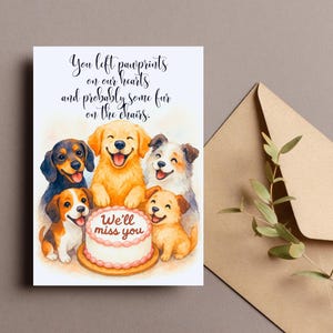 Carte d'adieu chien, carte d'adieu drôle, groupe de chiens tu nous manqueras, cadeau de départ d'un collègue, carte de départ fête des chiots, téléchargement numérique