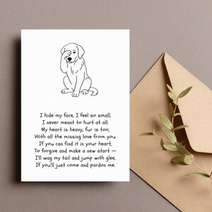 Tarjeta de disculpas para perros, tarjeta de disculpas para cachorros, tarjeta de perdón, imprimible para amantes de los perros, arte de cachorros tristes, tarjeta digital para perros, imprimible de 5x7