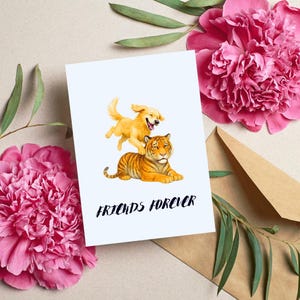 Regalo para mejor amiga, tarjeta para mejor amiga, tarjeta divertida de amistad, perro y tigre mejores amigos, imprimible para amigos para siempre, regalo para mejores amigas, descarga digital